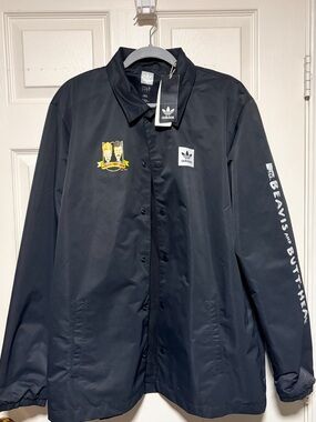 NWT adidas Throwback Beavis and Butt-Head Large Coach Jacket Embroidered Patc